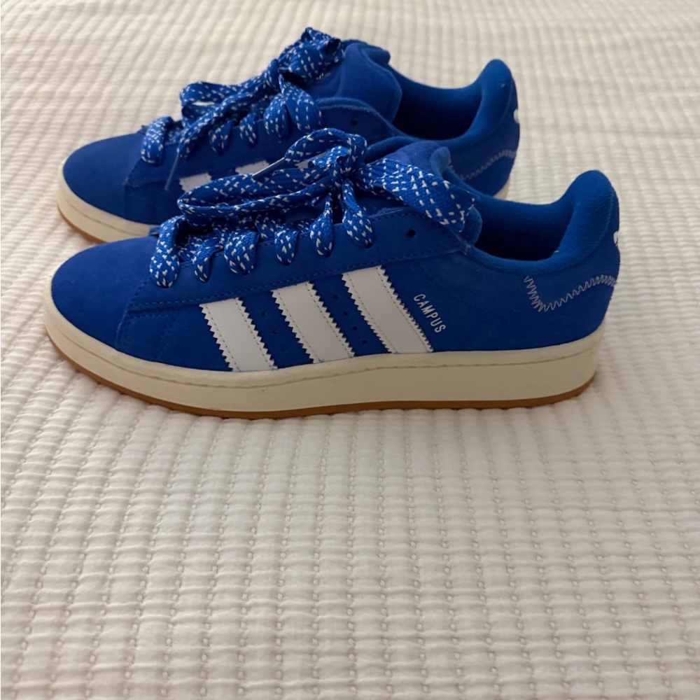 adidas Kids Blue Suede Sneakers with White Stripes